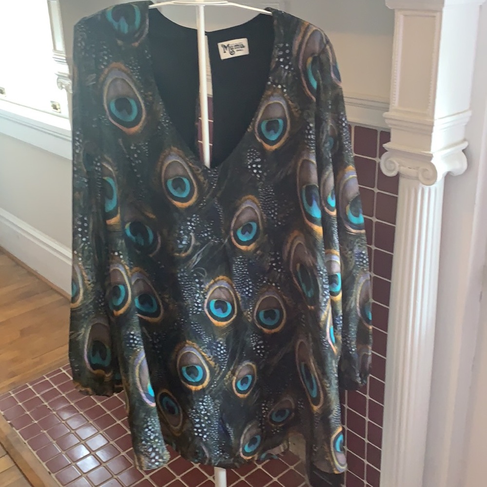 Show me‎ your mum’s peacock feather mini dress. NWOT - Picture 2 of 5